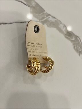 Anthropologie Shiny Gold Twisted Hoop Earrings